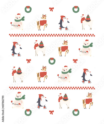Christmas Characters Bear Deer Penguin LLama Gifts Fun New Year