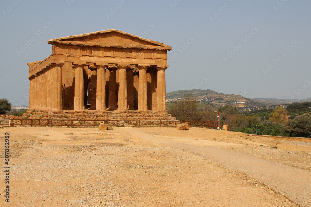 ruined ancient temple (concord) in agrigento in sicily (italy)