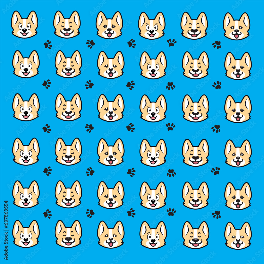 seamless cute dog and paw pattern