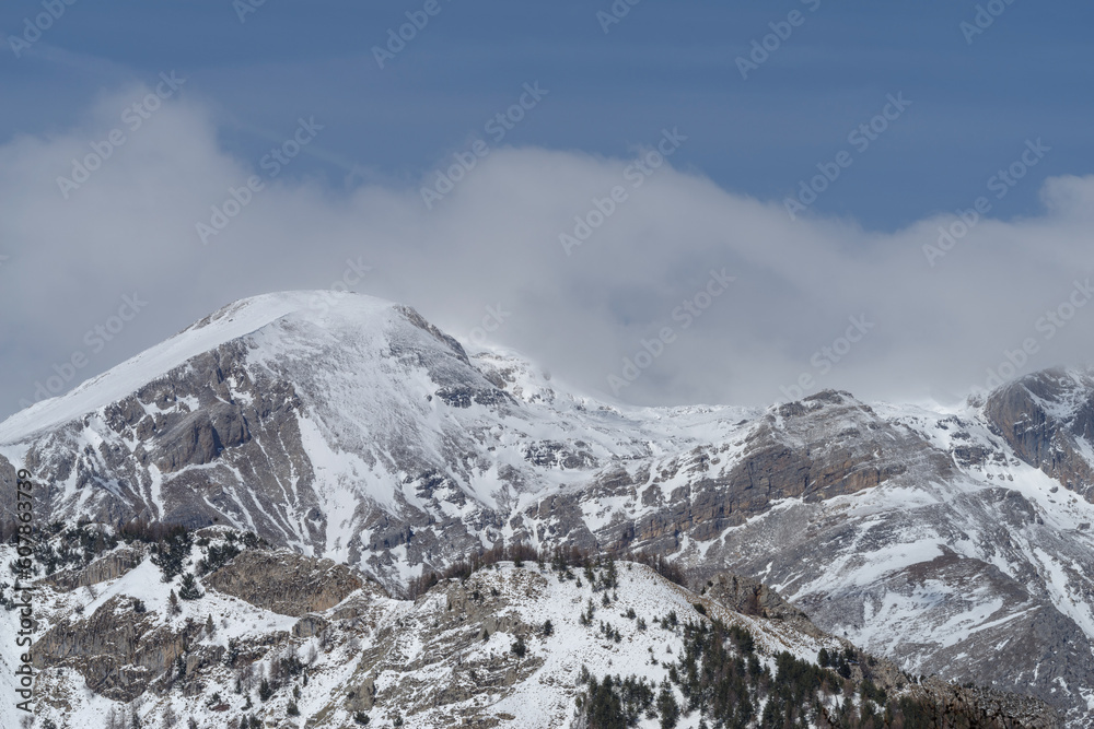 Ligurian Alps mountain range in winter, Piedmont region, northwestern Italy