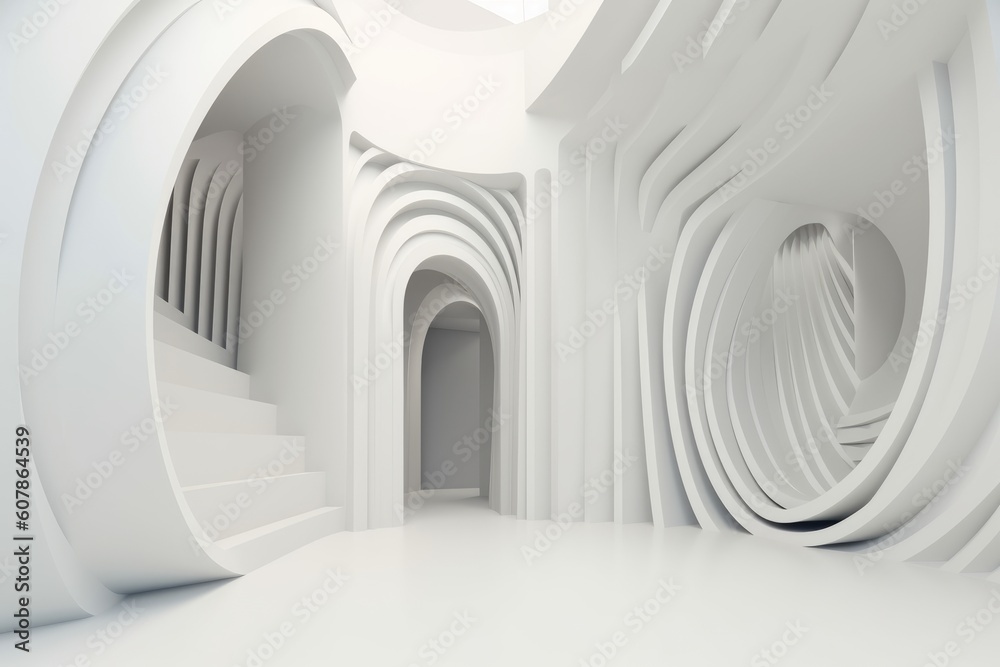 Fototapeta premium Abstract architecture white background, Generative AI