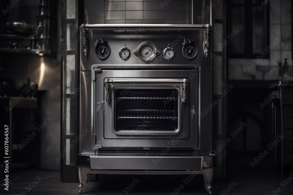 Obraz premium classic commercial oven with vintage design element, surrounded by modern steel frame, created with generative ai