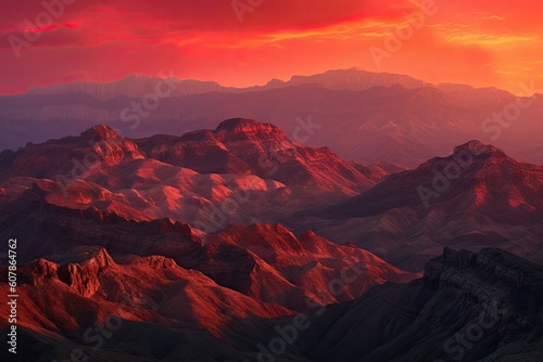 majestic mountains in sunset  with vibrant hues of oranges and reds  created with generative ai
