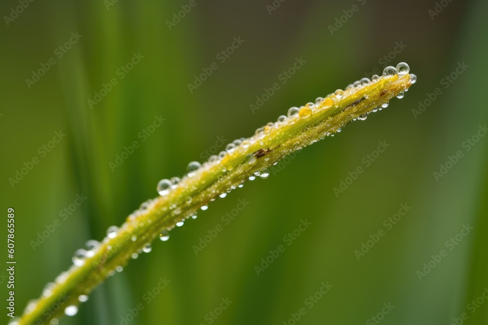 close-up of pollen-covered blade of grass, created with generative ai
