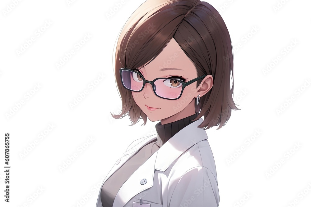 Asian Anime Woman Biologist White Background Very Attractive With Copyspace Generative AI