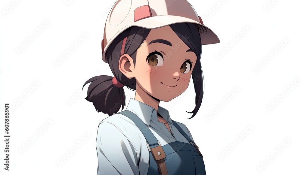 Asian Anime Female Carpenter White Backdrop Extremely Gorgeous With Copyspace Generative AI Asian Anime Female Carpenter White Backdrop Extremely Gorgeous With Copyspace Generative AI