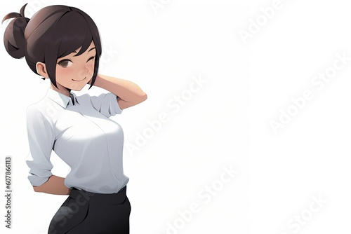 Asian Anime Female Chiropractor White Backdrop Extremely Gorgeous Copy Space Generative AI photo