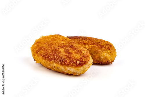 Fried cutlets in bread crumbs  isolated on the white background.
