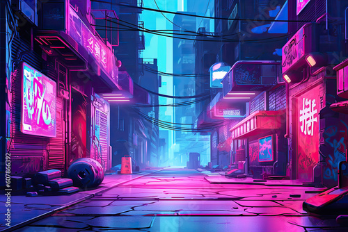 Cyberpunk City  Sci-Fi  Science Fiction  Space  Futuristic  2D  Game Background  Generative AI