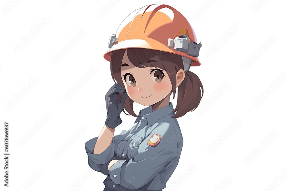 Asian Anime Woman Engineer White Backdrop Smiling With Copyspace Generative AI Asian Anime Woman Engineer White Backdrop Smiling With Copyspace Generative AI