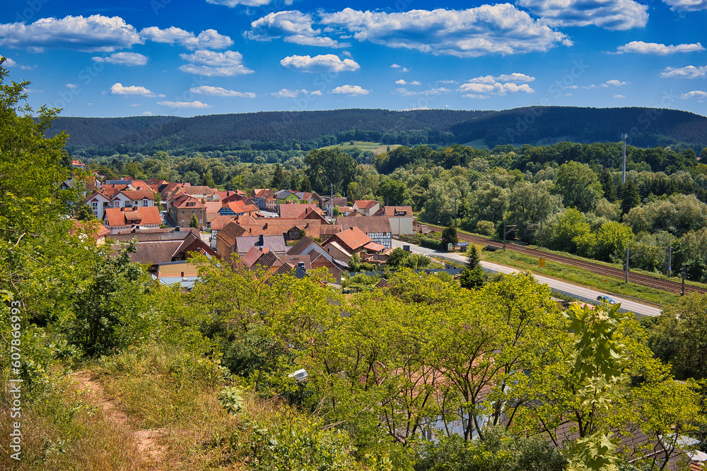 Blick auf Orlamünde, Haus, Häuser an der Bundesstraße B88, Ortsdurchfahrt Orlamünde, Thüringen, Deutschland	