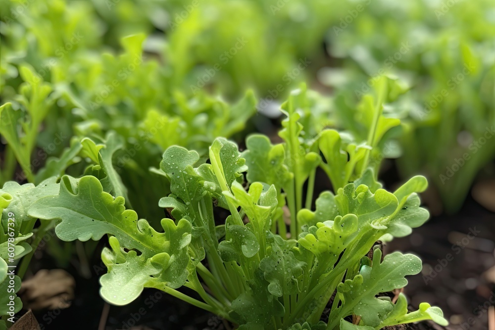 close-up of fresh garden growth, with individual leaves and stems visible, created with generative ai close-up of fresh garden growth, with individual leaves and stems visible, created with generative ai