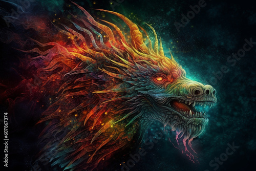 Colorful dragon swirling through smoke - Spirit Dragon