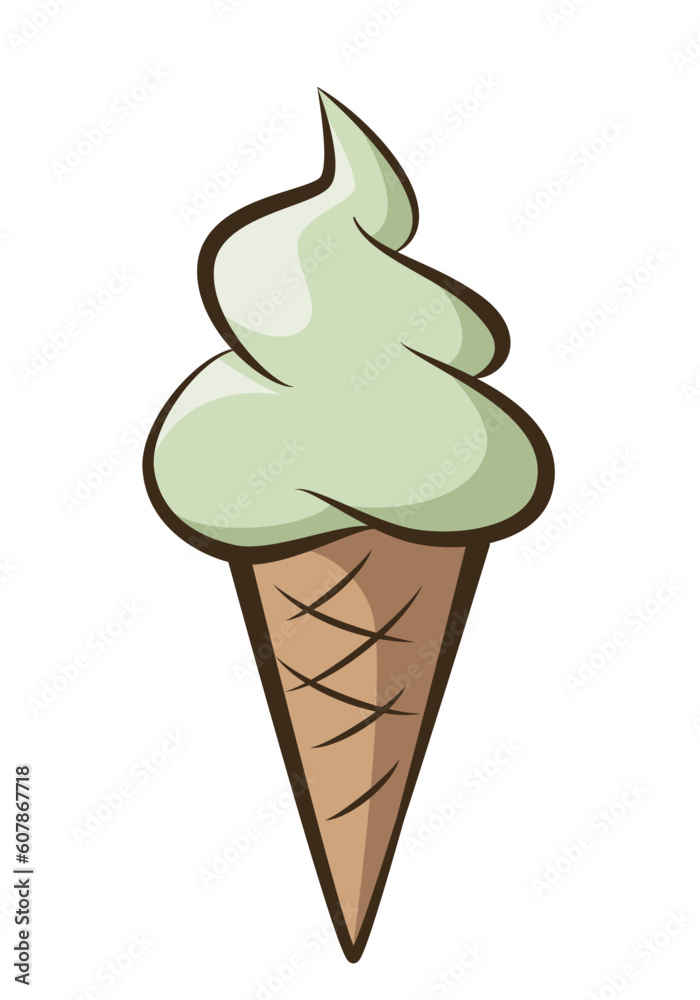 ice cream - pistachio soft serve ice cream in a cone, color vector illustration isolated on white ice cream - pistachio soft serve ice cream in a cone, color vector illustration isolated on white
