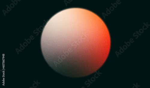 Color gradient circle grainy black background, red orange gray white sphere noise texture abstract poster banner design photo