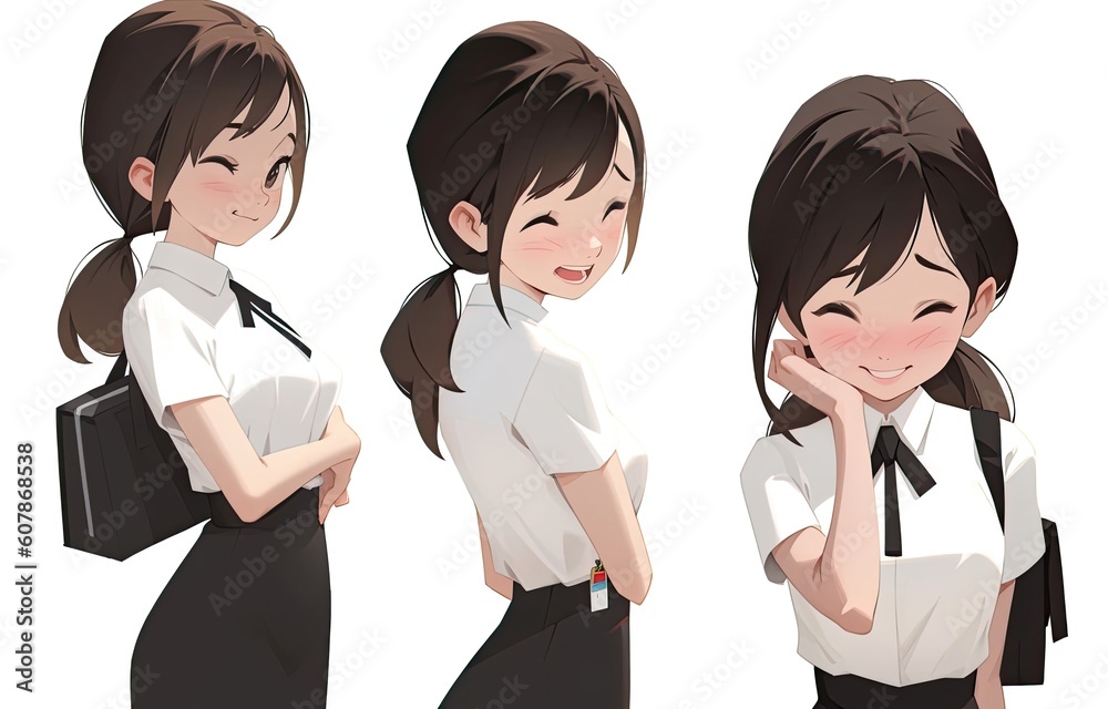 Asian Anime Woman Graphic Designer White Background Very Attractive With Copyspace Generative AI Asian Anime Woman Graphic Designer White Background Very Attractive With Copyspace Generative AI