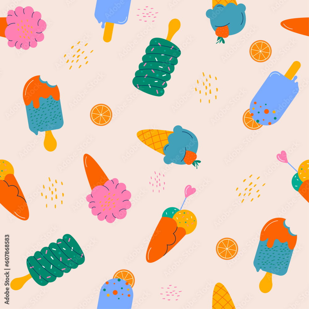 Seamless ice cream pattern hand-drawn