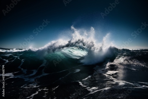 sea wave liquid ocean nature blue cool surfing crash water. Generative AI.