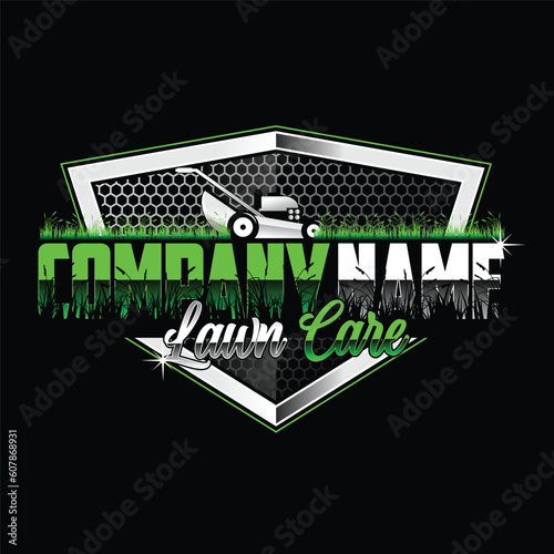 Lawn care logo design on black background. Featuring bold and vibrant graphics, it's sure to capture the attention of potential customers.