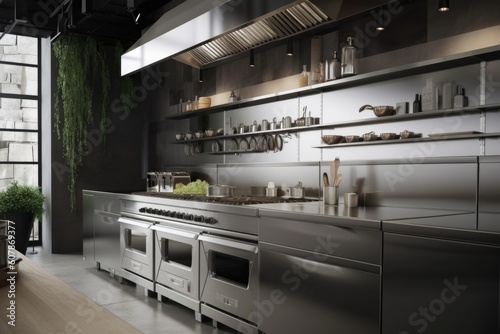 modern commercial range, with sleek stainless steel and digital display, for trendy kitchen, created with generative ai