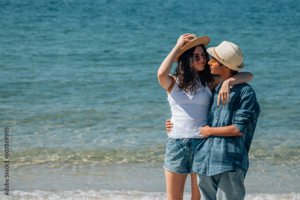 loving wedding couple embracing on the beach loving wedding couple embracing on the beach