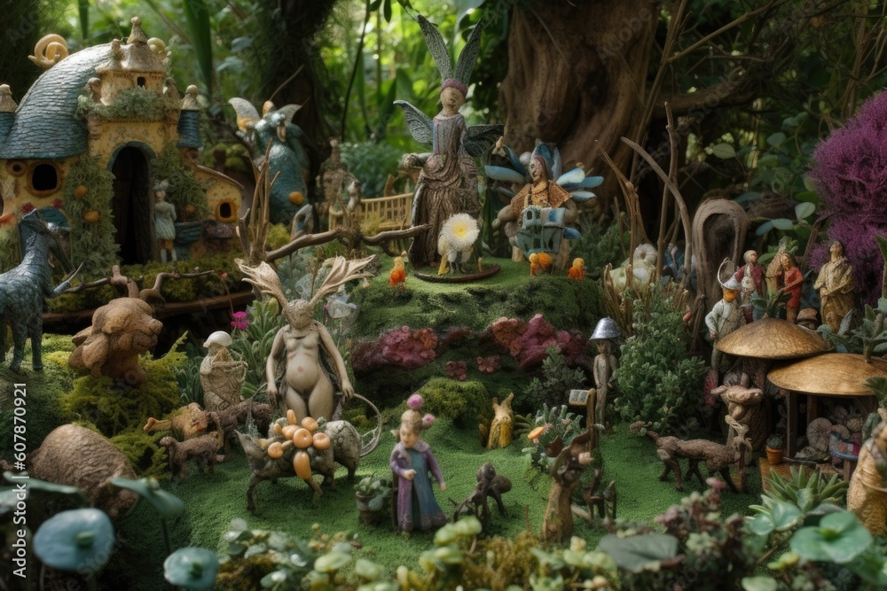 Fototapeta premium fantasy garden with whimsical creatures and mythical beings, created with generative ai