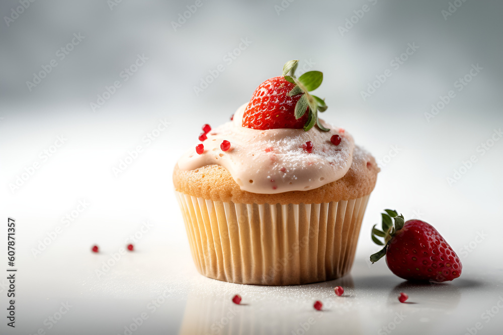 strawberry cupcake on a white background strawberry cupcake on a white background