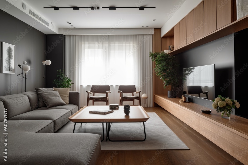 Fototapeta premium trendy and minimalistic apartment, devoid of clutter or distractions, created with generative ai