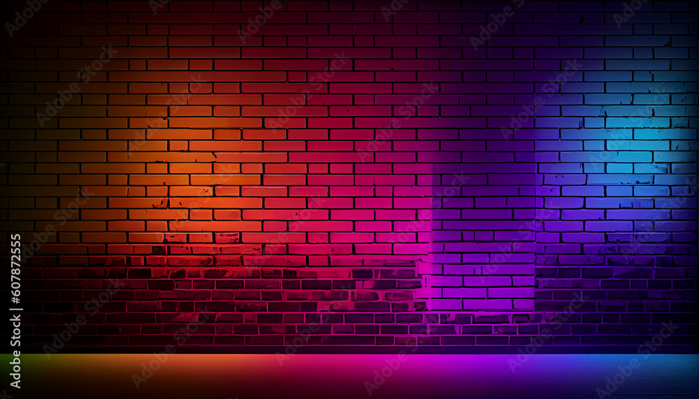 Neon gradient brick wall textured background Ai generated image