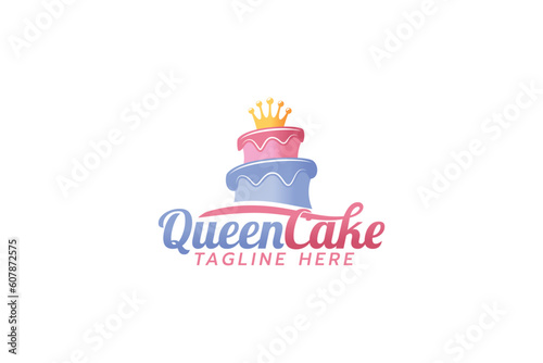 queen cake logo with a combination of a cake and queen crown.