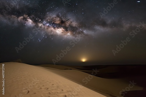 twinkling stars, with the milky way visible above a sand dune, created with generative ai