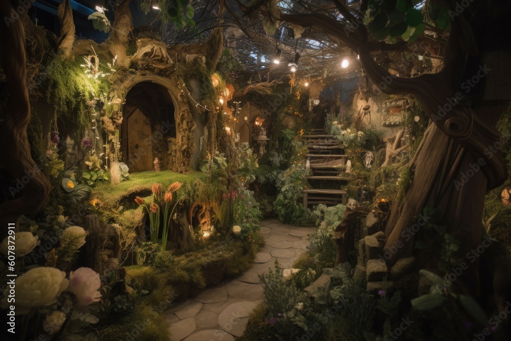 enchanted garden, filled with magical creatures and plants, created with generative ai