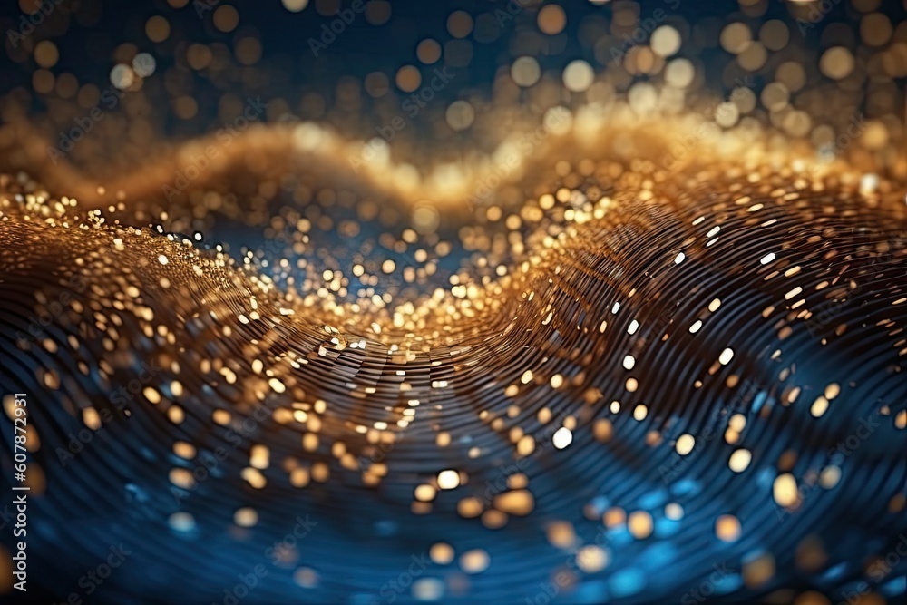 abstract blue or gold dot moving and growing connecting neural network ...