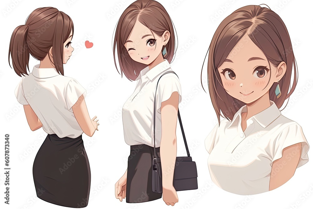 Asian Anime Woman Web Developer White Background Smiling With Copy Space Generative AI Asian Anime Woman Web Developer White Background Smiling With Copy Space Generative AI