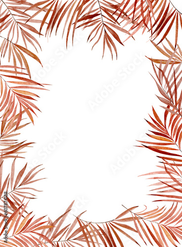 watercolor frame with autumn plants and wheat on white background