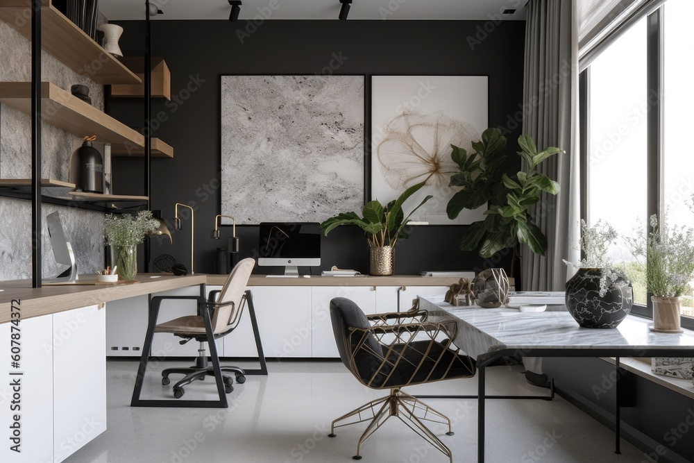 clutter-free office with sleek furniture and modern decor, created with generative ai