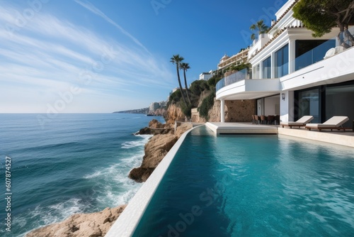 luxury vacation home  with infinity pool and private beach  in the mediterranean  created with generative ai