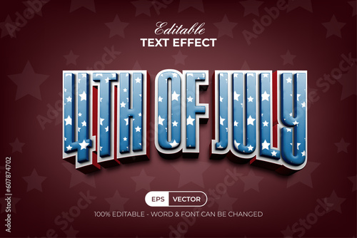 4th of july text effect style. Editable text effect.