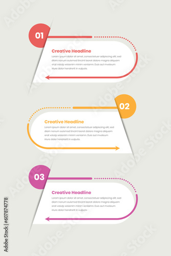 Business strategy or process presentation simple infographic layout design with abstract shadow cut effect