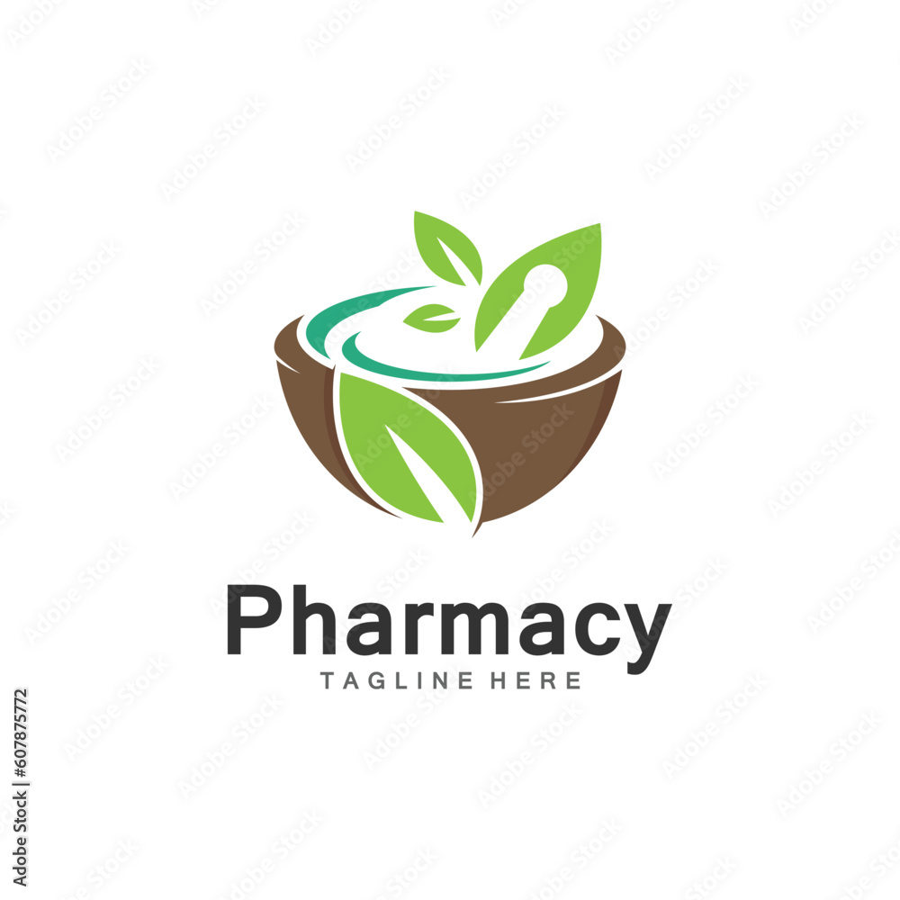 Herbal Pharmacy Logo Template with Vector Concept Herbal Pharmacy Logo Template with Vector Concept
