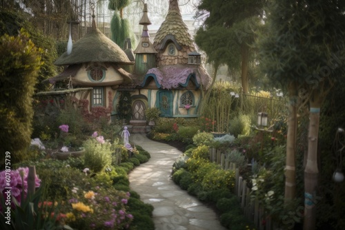 magical garden of fairy tales, with storybook characters and whimsical settings, created with generative ai