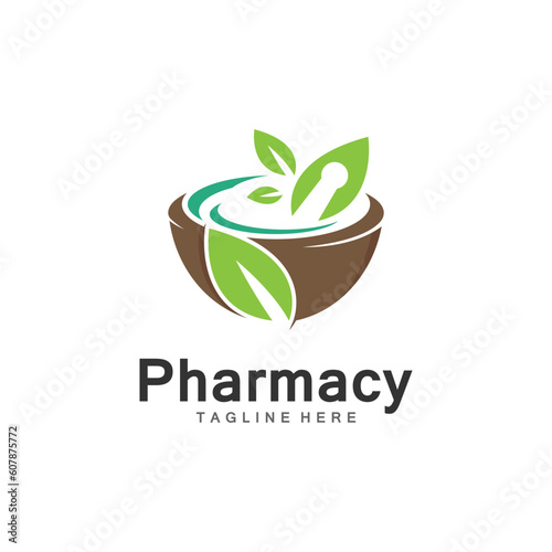 Herbal Pharmacy Logo Template with Vector Concept