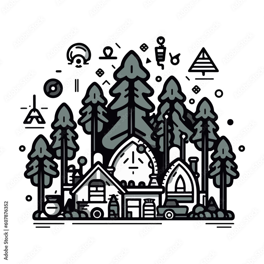 nature forest vector, for screen printing, sign, logo. etc