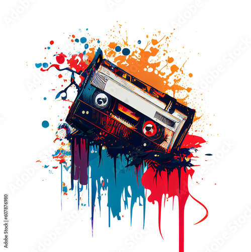 colorful music cassette or tape from the 80s