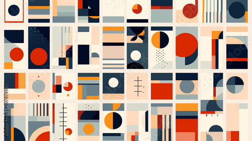 Geometric art poster with squares and circles shapes and figures