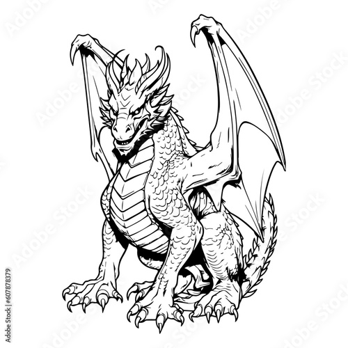 Dragon symbol of 2024  linear illustration