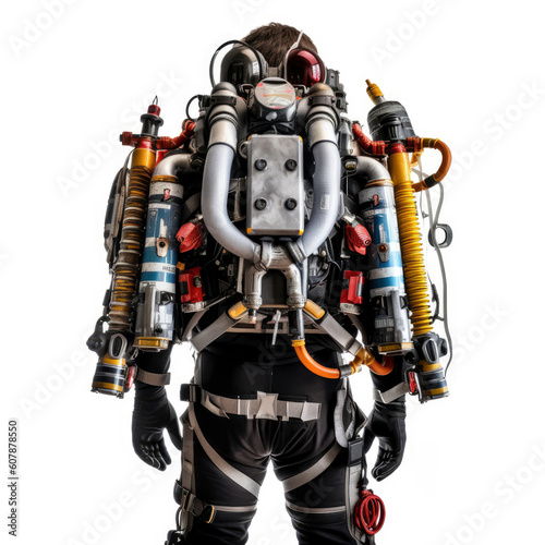A man with a jet pack on his back