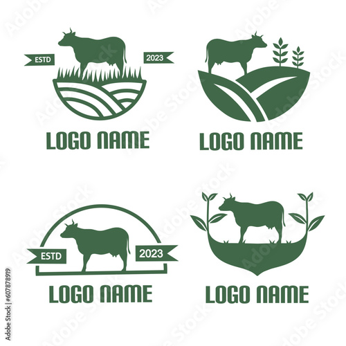 natural cattle farm logo set.green logo