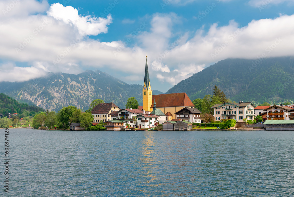 Lake Tegernsee, Rottach-Egern. View of the lake and church