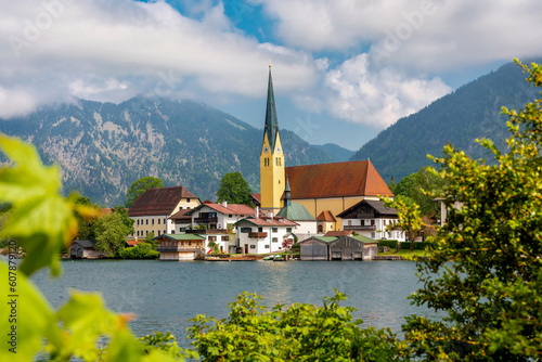 Lake Tegernsee, Rottach-Egern. View of the lake and church photo
